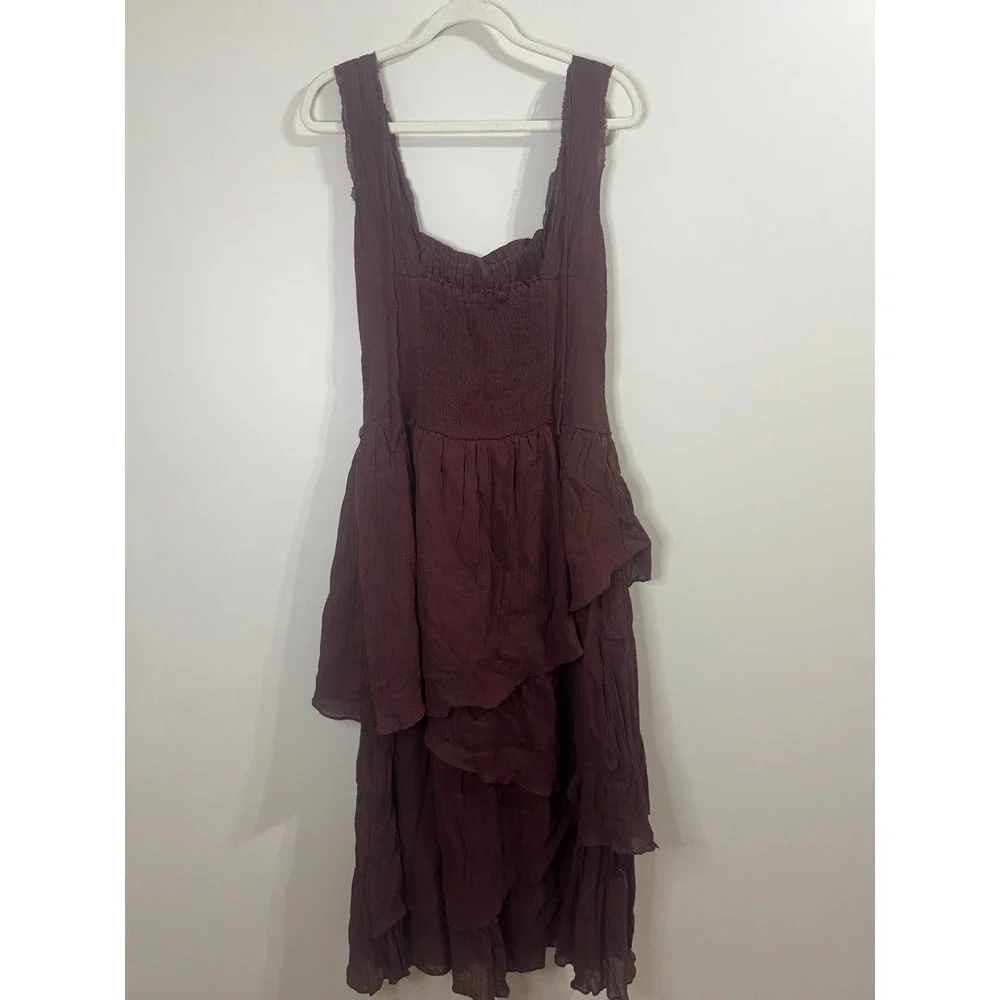 Free People Extratropical Maxi Dress Burgundy Plum Tiered Boho Corset Medium